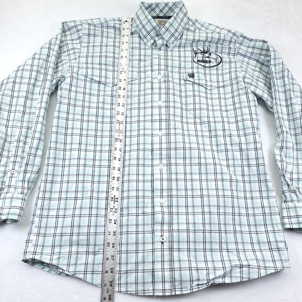 Cinch RMEF Deer Western Dress Shirt Plaid Long Sleeve Front Pocket Mens Size S - Picture 2 of 6